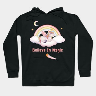 Believe In Magic Cute Unicorn With Rainbow, Clouds, And Stars Hoodie